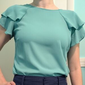 Teal Ruffle Sleeve Top